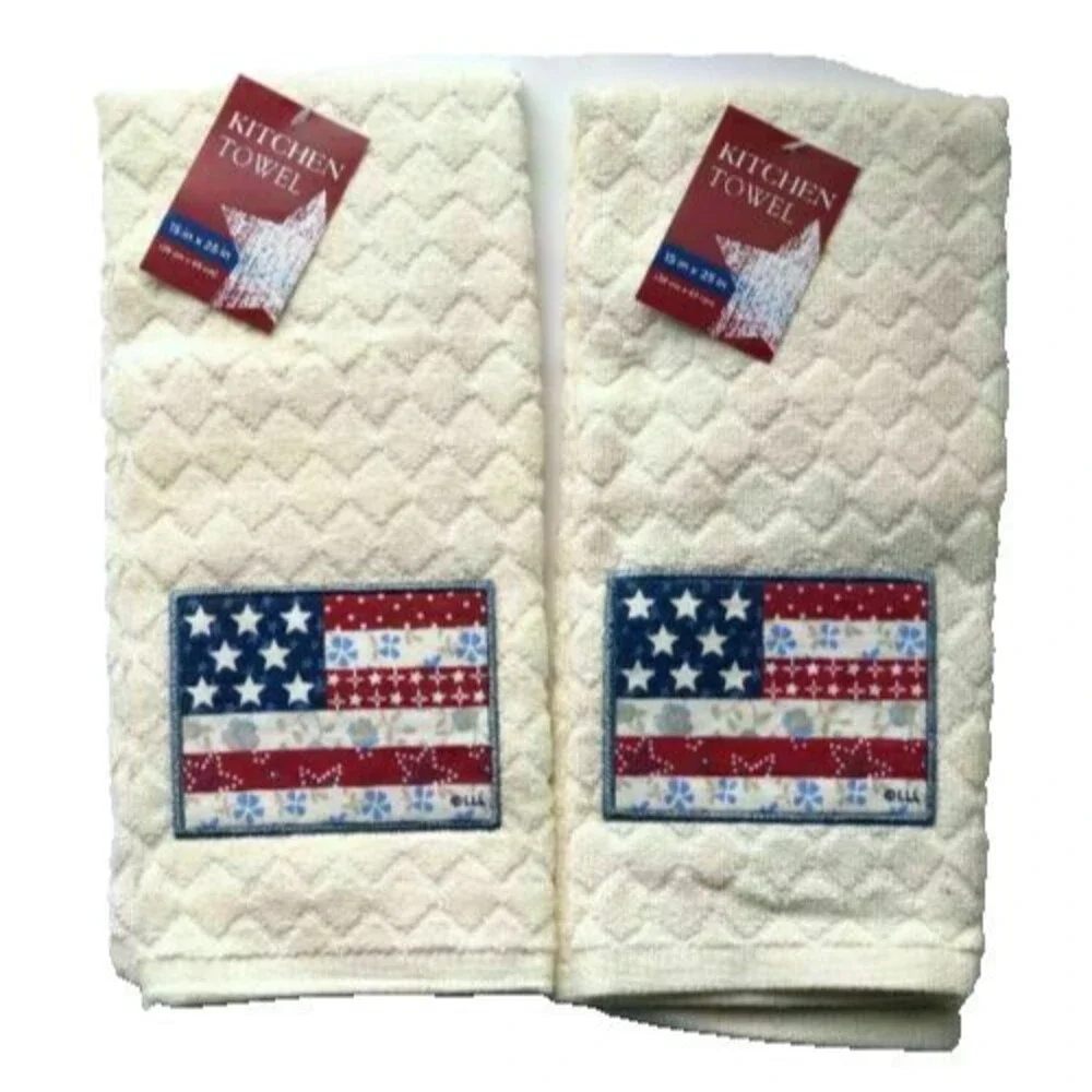 American Flag Kitchen Dish Towels Summer Patriotic BBQ 4th Of July Camp Set of 2